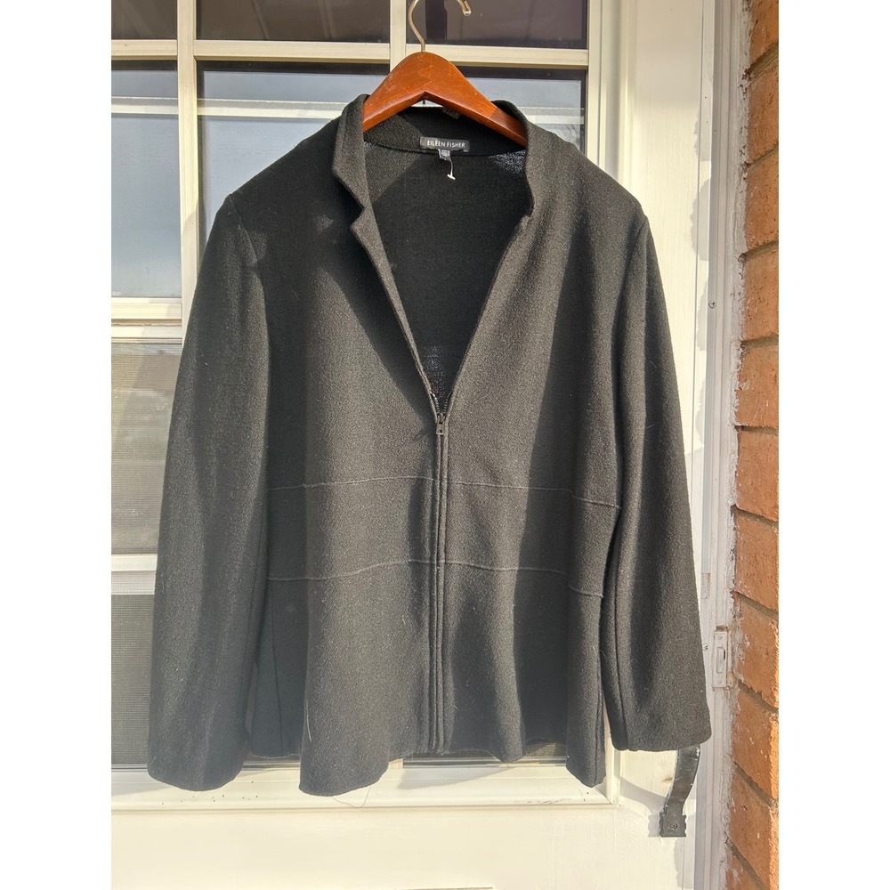 Eileen Fisher Womens Black Wool Zip Collared‎ Jacket S 90s Minimalist